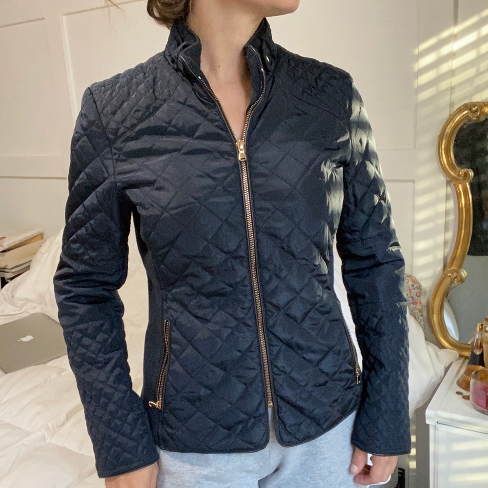 Brand New - Blue quilted jacket w/ fake fur